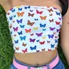 Gaoke Kadınlar Kapalı Omuz Elastik Sleeveltube Tank Tops Sutyen Straplblack Beyaz Baskı Bandeau Kırpma Üst X0507