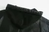 Safari Femmes Spliced Hooded Faux Leather PU Jacket Double Pockets Loose Zipper Casual Coat 210429