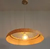 Bambus Wiklinowy Rattan Ring Shade Wisiorek Lampy Oprawa Rustic Vintage Prymitywne Wiszące Projekt Restauracja E27 E26 Bulb