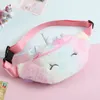 Barn resa bröstkorg Gullig tecknad handväska Unicorn Barnens Fanny Pack Girls Waist Plush Toys Belt Gradient Färgmynt Container 0124