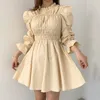 Nomikuma女性のドレス夏の新しいフリルOネックフレアスリーブvestidos femmeプリーツスリムハイウエストAラインドレス6G407 210427