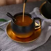 Luxury Black Gold Marble Ceramic Coffee Cups Condensed Coffee Mug Cafe Breakfast Milk Cups Saucer Suit with Plate Spoon Set