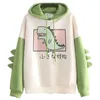 공룡 대형 만화 까마귀 여자 패션 스웨터 캐주얼 프린트 한국어 스타일 두꺼운 스웨터 겨울 디노 까마귀 탑 210928