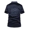 Letnia Koszula Dżinsowa Mężczyźni 100% Bawełna Płuczkowy Niebieski Krótki Rękaw Kowbojska Męska Marka Odzież 210721