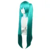 Festival Party Anime Cosplay Wig Synthetic Hair Long Green Wigs With Bangs Straight Female 2 Clip On Double Ponytail