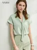 Minimalismus Sommer Damen Bluse Offizielle Dame Solid Vneck Loose Shirt Kausal Tops 12040279 210527