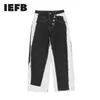 IEFB Streetwear Contrast Color Stitching Mustascheffekt Svart Jeans Mäns Hip Hop Trend Loose Wide Ben Denim Byxor 9Y7487 210524