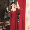 Full Sleeve Red Long Dress for Women Velvet Vintage Mid-calf Party Night Female Vestidos Spring 210603