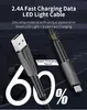 2.4a Typ C Micro USB Kable Szybki przewód ładowarki LED Nylon Pleciony Stop Cynkowy Szybki przewód ładowania do Huawei LG Android Telefon