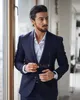 Navy Blue Mens Past Bruidegom Tuxedos Groomsmen Bruiloft Party Diner Mannen Nieuwste Designs Best Man Past 2 PC (Jack + Pants + Tie) X0909