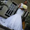 ZJ9184 Aplikacje Koronki Syrenki Suknie Ślubne 2021 Długie Rękawy Zroszony Train Sukienka Bridal Plus Size