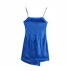 Abito estivo da donna in raso blu mini slip donna con volant sulla schiena cinturino asimmetrico orlo corto sexy party es 210519