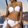 Sexy Bikinis Women Bandage Brazilian Solid White Black Sexy Bikini Set Swimwear Women Push Up Swimsuit Female Beachwear BiquiniX0523