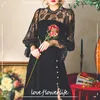 Vestido Vintage negro para mujer, vestido de fiesta Retro de noche de encaje, vestido gótico de manga larga con botones sexy para mujer, otoño de Corea 210521