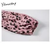 Yitimuceng Leopard Print Pink Dresses for Women Party Long Sleeve Sexy Club Bust Draped Spring Summer Dresses for Women 210601