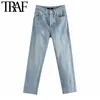 Women Chic Fashion High Waist Straight-Leg Jeans Pants Vintage Buttons Fly Pockets Female Ankle Trousers Mujer 210507