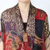 Johnature Kobiety Jesień Wysokiej Jakości Suknie Vintage Drukuj Kwiatowy Silk Dresses V-Neck Z Długim Rękawem Kobiet Luźne Odzież 210521
