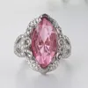 Kluster ringar moda mujer kärlek för kvinnor bröllop gåva silver stor rosa sten ring lyx smycken bague femme girl anillos o5/x776