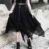Summer Mesh Irregular Women Skirts Pentagram Zipper Black Punk Skirts Gothic Darkness Lady Skirt Casual Loose Streetwear Skirts Y0824