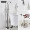 Messing Vloer Gratis Standing Kraan Enkele handvat Dual Control Koud Warm Water Mixer Tap Para Badkuip Douche Bad