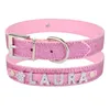 PU Leather Custom Dog Collars with Rhinestone Personalized Name Letters Diamante Jewelry Gems DIY Pet Tag Croco Collar Charms for Small Medium Dogs Large Cat Pink B60