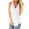 Women Plus Size SleevelChiffon Tank Top Pleated Drape V-Neck Swing Shirts Solid Color Asymmetric Loose Tunic Blouse Vest X0507