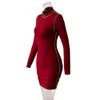 Turtleneck sexig bodycon klänning kvinnor höst långärmad grundläggande röd svart solid mini hög midja parti es kvinnlig vestidos 210522