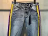 Ny ankomst Mens Designer Jeans Ripped Color Bag Patch Vintage Style Hole Fashion Mens Jeans Slim Motorcykel Biker Causal Mens Hip238d