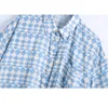 Wit Blauw Satijn Geometrische Print Oversized Shirts Dames Zomer Button Up Kraag Shirt Vrouw Korte Mouw Streetwear Tops 210430