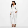 Otoño invierno mujeres de negocios elegante traje 2 piezas conjunto blanco blazer abrigo lápiz delgado pantalón largo oficina dama chaqueta trajes femeninos 210927