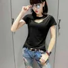 T shirt kobiety wyciąć bawełnę o-neck z krótkim rękawem tee topy casual koreański moda pusta szczupła tshirt kobieta t05226b 210421