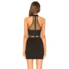 Free Chic Hollow Mesh Patch Bandage Dress Sexy Halter Sleeveless Bodycon Club Night Party Vestidos 210524