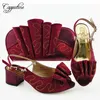 Elbise Ayakkabı Şaşırtıcı Şarap Sandal Çanta Seti Ile Güzel ve Çanta Taşları MM1093 Topuk Yüksekliği 5.8 cm