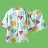 Schattige pyjama sets vrouwen mannen big size print geometrische 3 stuks set tops korte mouw + shorts elastische taille + Blinder losse S98191 210622