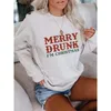 Felpe con cappuccio da donna Merry Drunk Woman Autunno Inverno Maglione manica lunga donna Natale