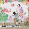 Carta da parati murale con foto di unicorno rosa fenicottero dipinto a mano personalizzato per bambini Camera dei bambini Decorazione della camera da letto Pittura murale Buona qualità