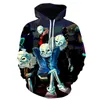 3D-Pullover mit Digitaldruck, Halloween-Skelett-Clown, Plüsch-Pullover-Hoodie