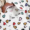 Kimutomo Lässige Herzdruckbluse Damen Umlegekragen Langarm Einreiher Hemd Outwear Mode Frühling 210521
