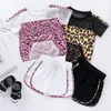 مجموعات الملابس أزياء طفل الفتيات قصيرة الأكمام طباعة صافي القمصان قمم عارضة السراويل الفهد الملابس 0-5y رياضية الصيف