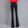 2021 Nieuwe Koreaanse Hoge Taille Slanke Flare Broek Damesmode Casual Elastische Broeken Comfortabele Black Pants Pantalones de Mujer Q0801