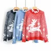 Jocoo Jole Women Loose Christmas Sweater Långärmad Turtleneck Deer Utskrift År Sweater Casual Ruffles Pullover Jumpers 210518