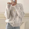 Qooth Thickness Autumn Elegant Cardigan Women Full Sleeve Sweater Office Winter Women O-neck Loose Ins Clothes Coats QT428 210518