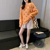 Donna Palla di pelo Bianco Arancione Maglione lavorato a maglia Pullover Manica lunga Girocollo Modello di stampa floreale Autunno Inverno M0184 210514