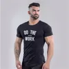 Hommes T-shirt Gym Fitness vêtements Bodybuilding hauts Vêtements D'entraînement Coton Muscle gars gym T-shirts plus la taille 210322