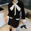 Elegant Vintage Two Piece Skirt Set Women Spring Bow Top + A-line Mini Suits Outfits Korean Fashion Ladies 2 Pcs 210513