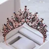 KMVEXO Barok Rose Gold Black Crystal Bridal Tiara Diadem Korona Korona Na Brides Pałąk Akcesoria do włosów 210707