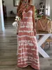 Mode Spaghetti Strap Sexy Lange Losse Print Vest Enkle-length Tie Dye Beach Style Summer Dress Dames 210615