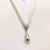 Pendant Necklaces The Fashion White Gold Glossy Water Drop Pearl Necklace Feminine European And American Retro Jewelry