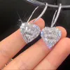 Heart Love Ciondola l'orecchino Diamond Cz Real 925 Sterling silver Long Party Wedding Orecchini pendenti per le donne Regalo di gioielli da sposa