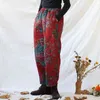 ジョニー教徒の冬のプリントフローラルプラスコットンパンツ弾性ウエスト赤いポケット暖かいズボン緩い女性カジュアルビンテージパンツ210521